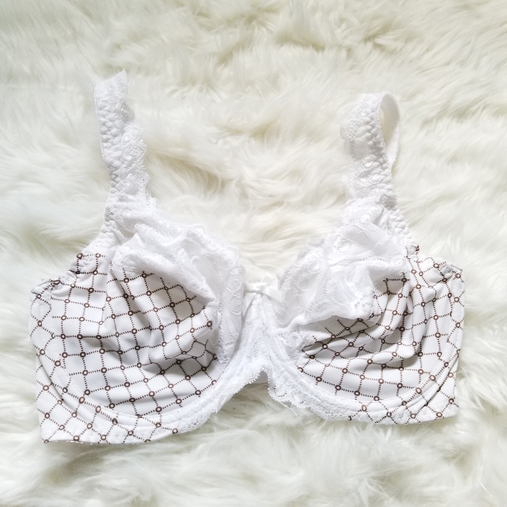 Curve Muse Underwire Unlined White Printed Bra